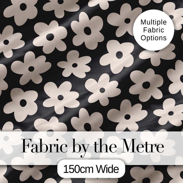 Minimal Beige Flower Silhouette on Dark Background Seamless Pattern Design Digital Print Fabric by the Metre UK Sewing Quilting Textile