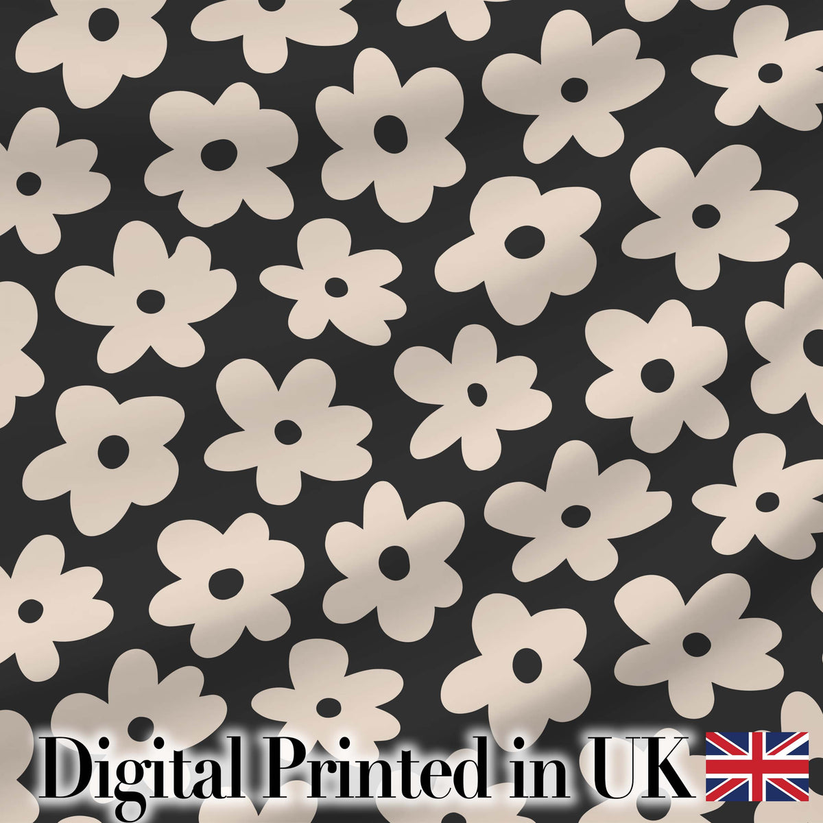 Minimal Beige Flower Silhouette on Dark Background Seamless Pattern Design Digital Print Fabric by the Metre UK Sewing Quilting Textile
