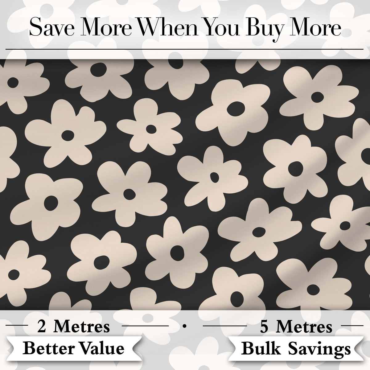 Minimal Beige Flower Silhouette on Dark Background Seamless Pattern Design Digital Print Fabric by the Metre UK Sewing Quilting Textile