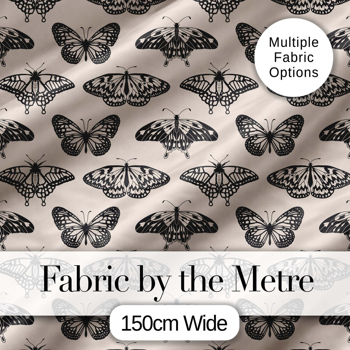 Black Butterfly Illustration Seamless Pattern Vintage Insect Design Digital Print Fabric by the Metre UK Sewing Quilting Textile