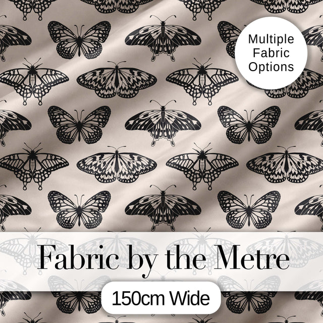Black Butterfly Illustration Seamless Pattern Vintage Insect Design Digital Print Fabric by the Metre UK Sewing Quilting Textile