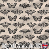Black Butterfly Illustration Seamless Pattern Vintage Insect Design Digital Print Fabric by the Metre UK Sewing Quilting Textile