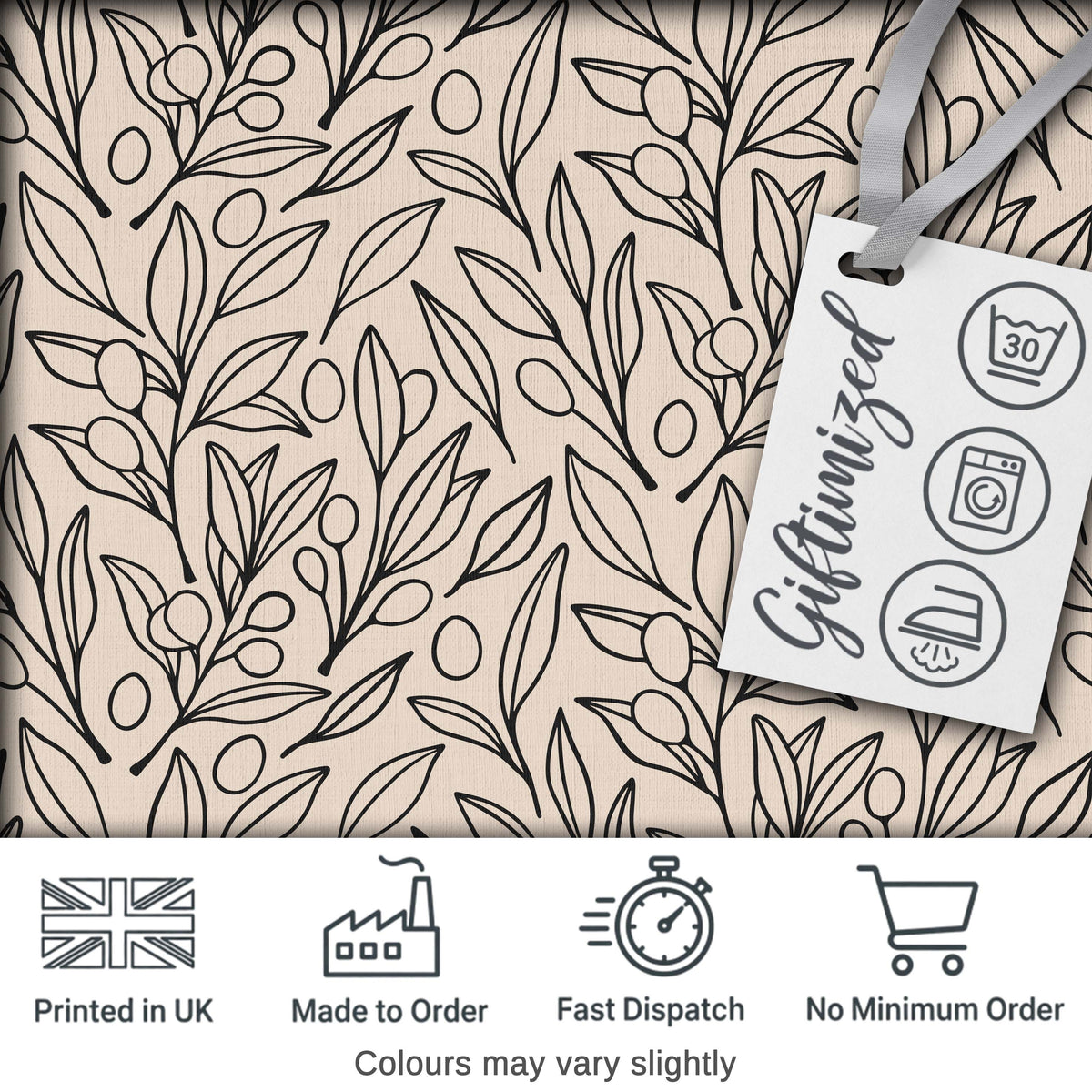 Neutral Botanical Line Art Leaves Seamless Pattern Minimal Nature Design Digital Print Fabric by the Metre UK Sewing Quilting Textile