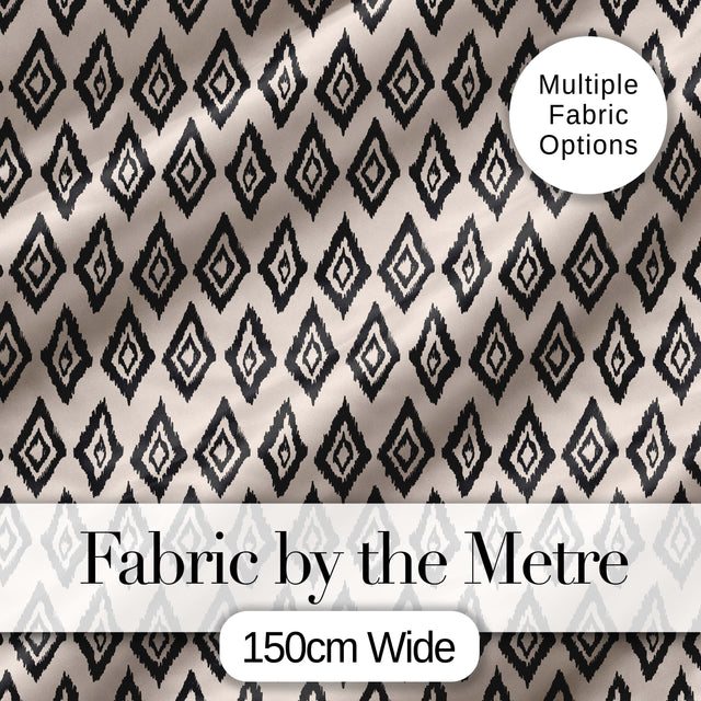 Black Tribal Diamond Ikat Seamless Pattern Ethnic Geometric Design Digital Print Fabric by the Metre UK Sewing Quilting Textile