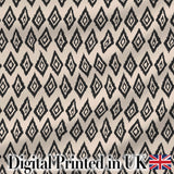 Black Tribal Diamond Ikat Seamless Pattern Ethnic Geometric Design Digital Print Fabric by the Metre UK Sewing Quilting Textile