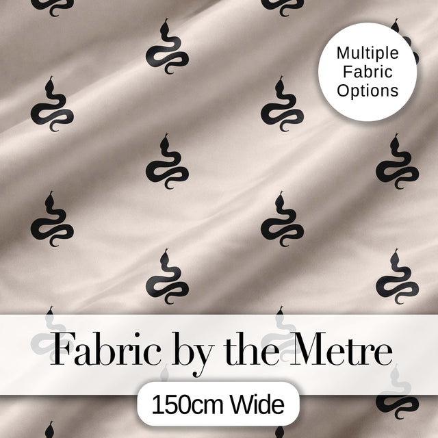 Minimal Black Snake Silhouette Seamless Pattern on Neutral Background Digital Print Fabric by the Metre UK Sewing Quilting Textile