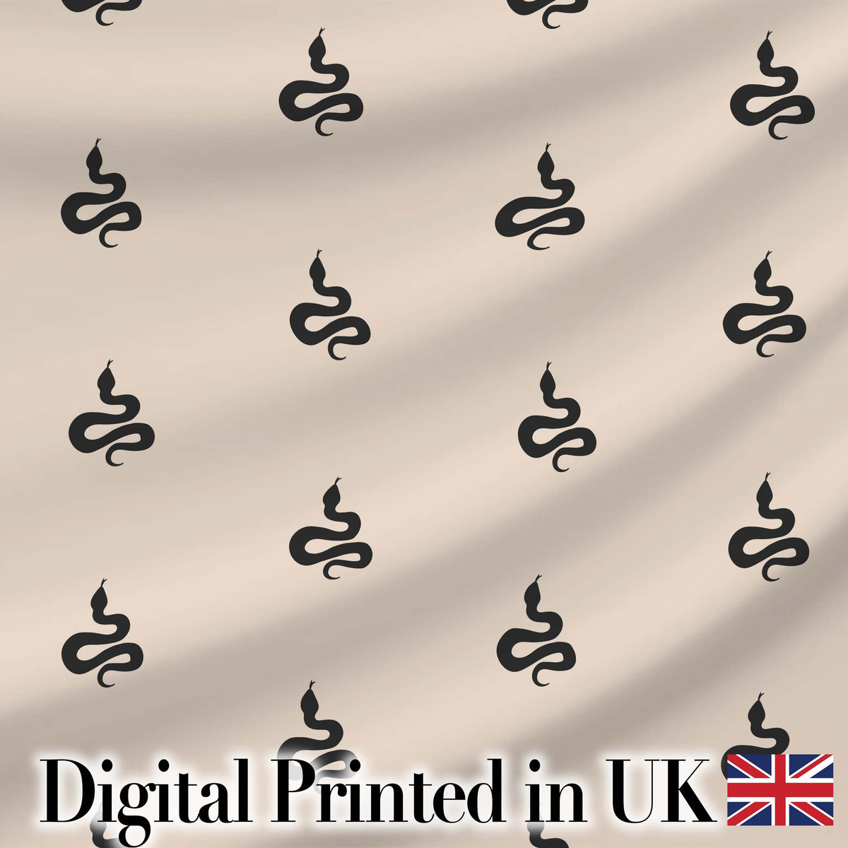 Minimal Black Snake Silhouette Seamless Pattern on Neutral Background Digital Print Fabric by the Metre UK Sewing Quilting Textile