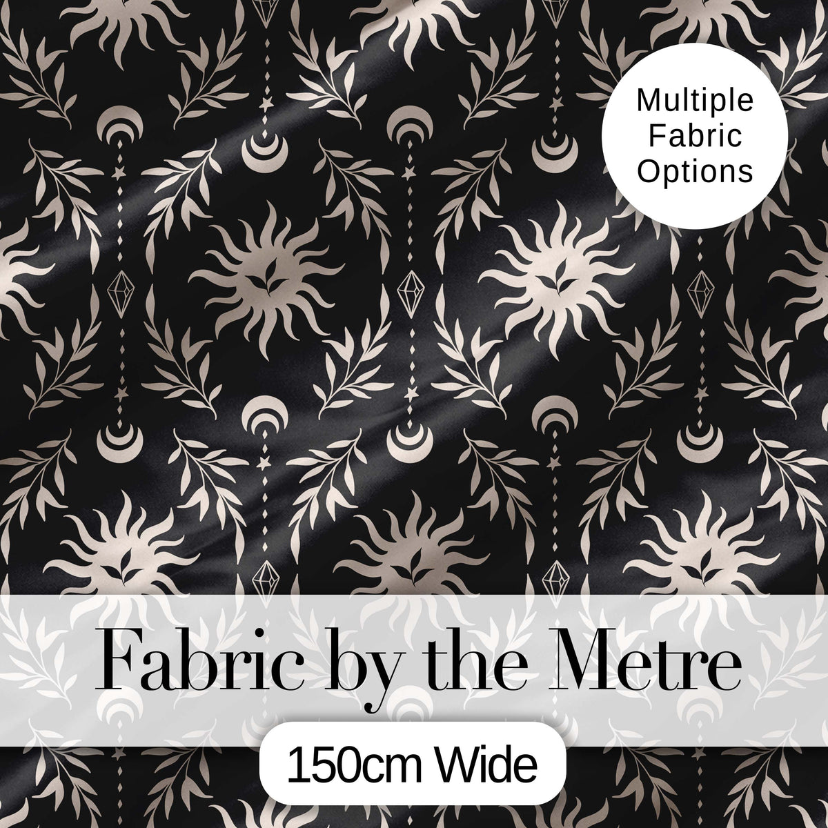 Celestial Sun Moon Botanical Seamless Pattern Mystical Nature Design Digital Print Fabric by the Metre UK Sewing Quilting Textile