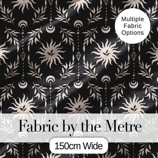 Celestial Sun Moon Botanical Seamless Pattern Mystical Nature Design Digital Print Fabric by the Metre UK Sewing Quilting Textile