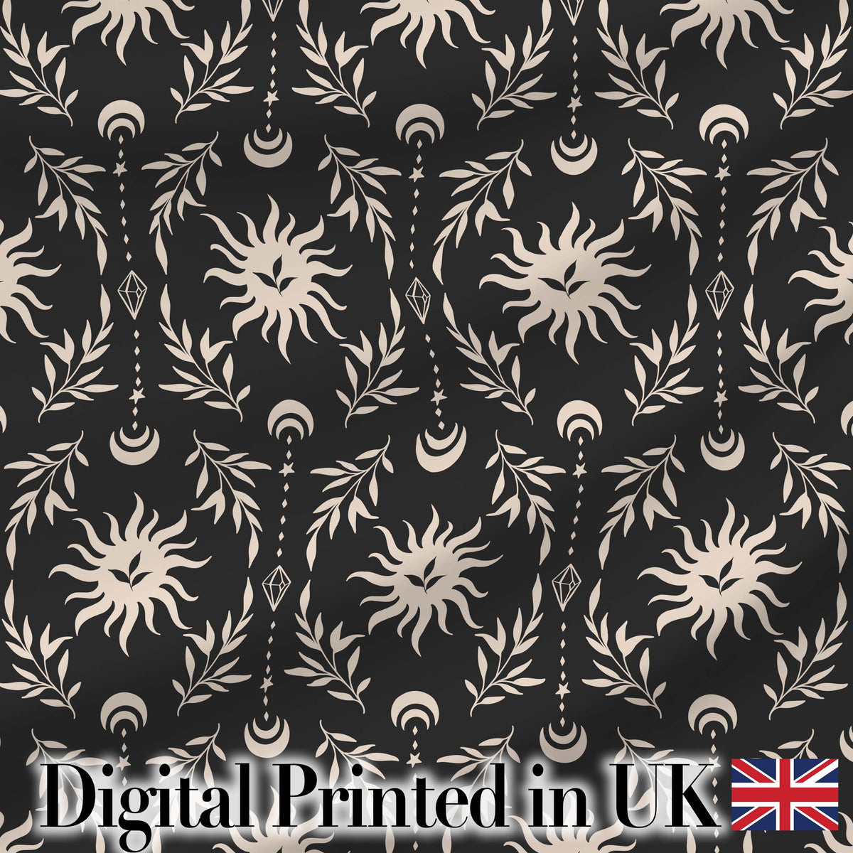 Celestial Sun Moon Botanical Seamless Pattern Mystical Nature Design Digital Print Fabric by the Metre UK Sewing Quilting Textile
