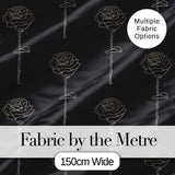 Elegant Rose Line Art Floral Seamless Pattern on Dark Background Digital Print Fabric by the Metre UK Sewing Quilting Textile