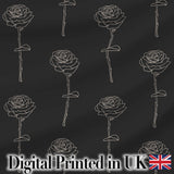 Elegant Rose Line Art Floral Seamless Pattern on Dark Background Digital Print Fabric by the Metre UK Sewing Quilting Textile