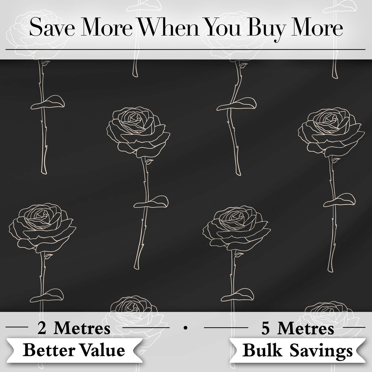 Elegant Rose Line Art Floral Seamless Pattern on Dark Background Digital Print Fabric by the Metre UK Sewing Quilting Textile
