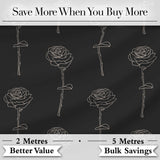 Elegant Rose Line Art Floral Seamless Pattern on Dark Background Digital Print Fabric by the Metre UK Sewing Quilting Textile