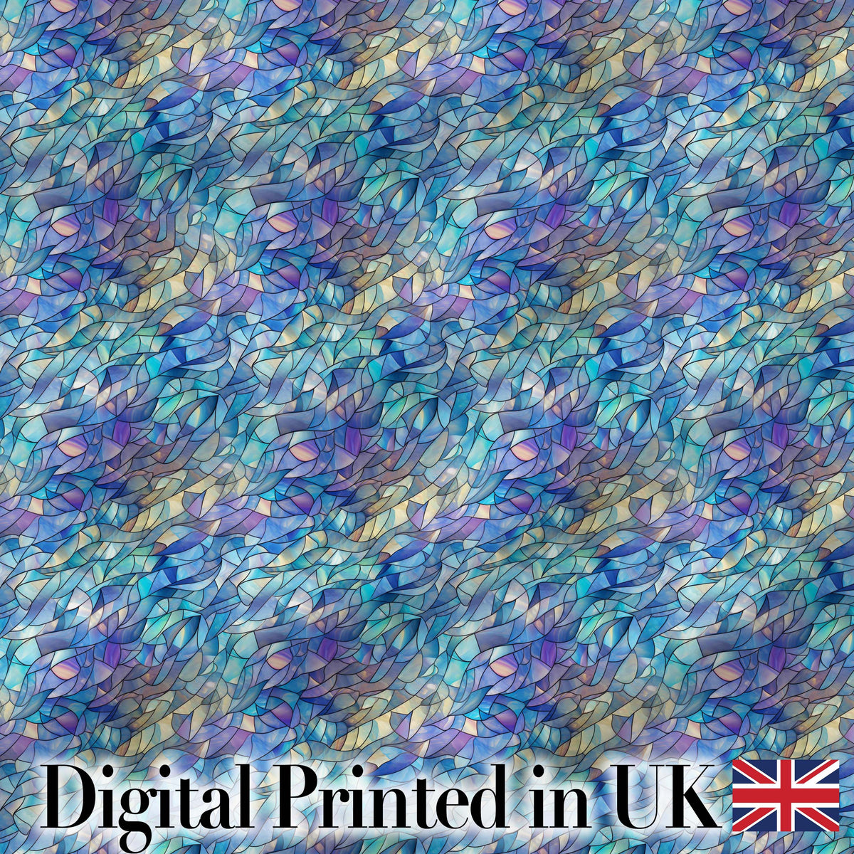 Abstract Blue Mosaic Glass Waves Seamless Pattern Artistic Texture Digital Print Fabric by the Metre UK Sewing Quilting Textile