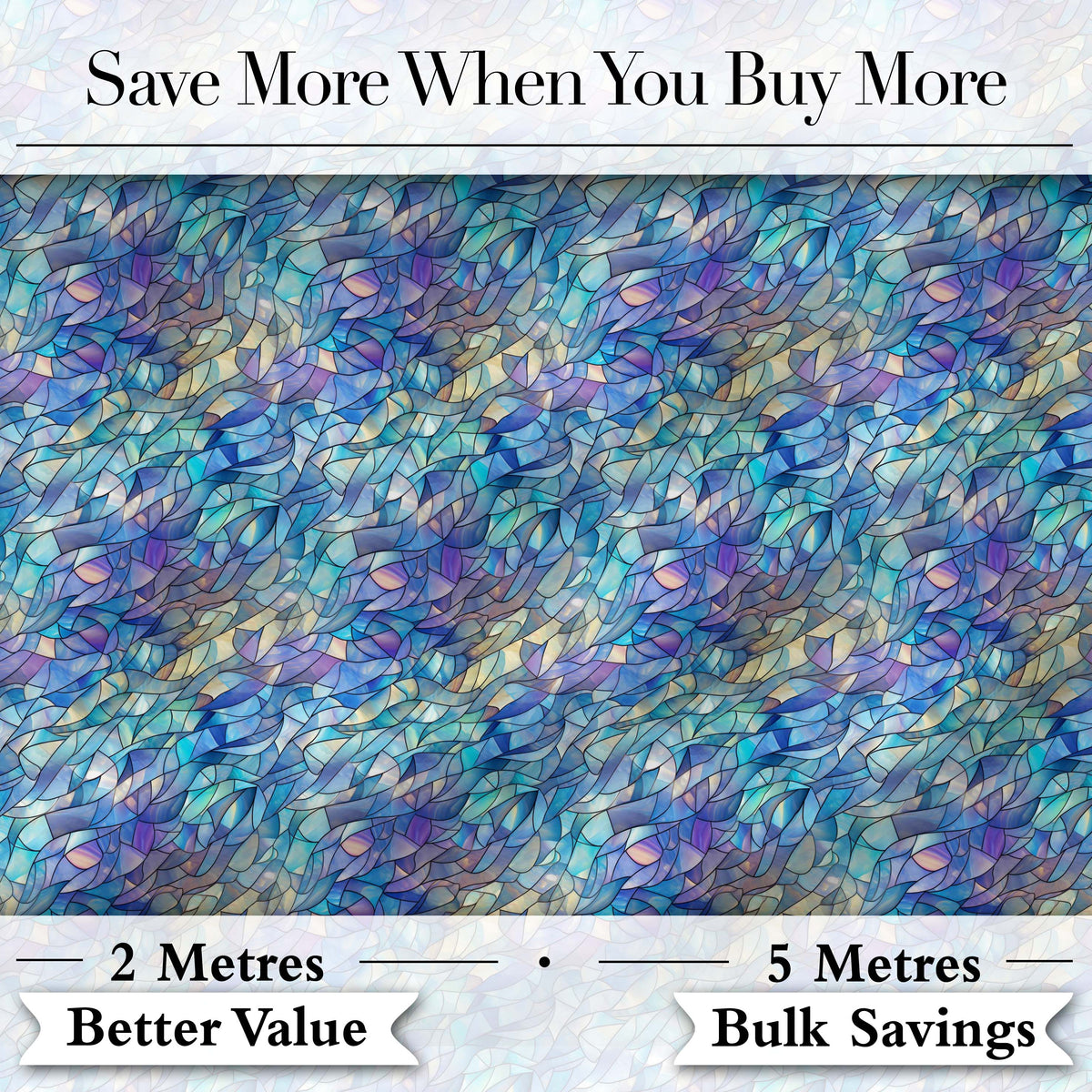 Abstract Blue Mosaic Glass Waves Seamless Pattern Artistic Texture Digital Print Fabric by the Metre UK Sewing Quilting Textile
