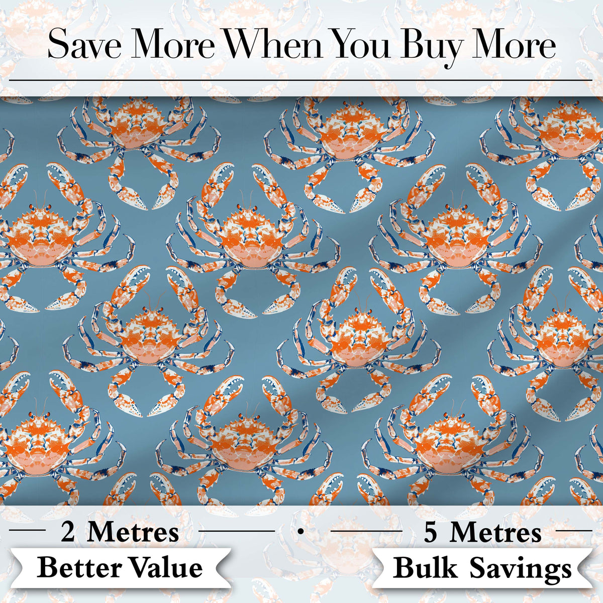 Orange Crab Ocean Marine Life Seamless Pattern Coastal Design Digital Print Fabric by the Metre UK Sewing Quilting Textile
