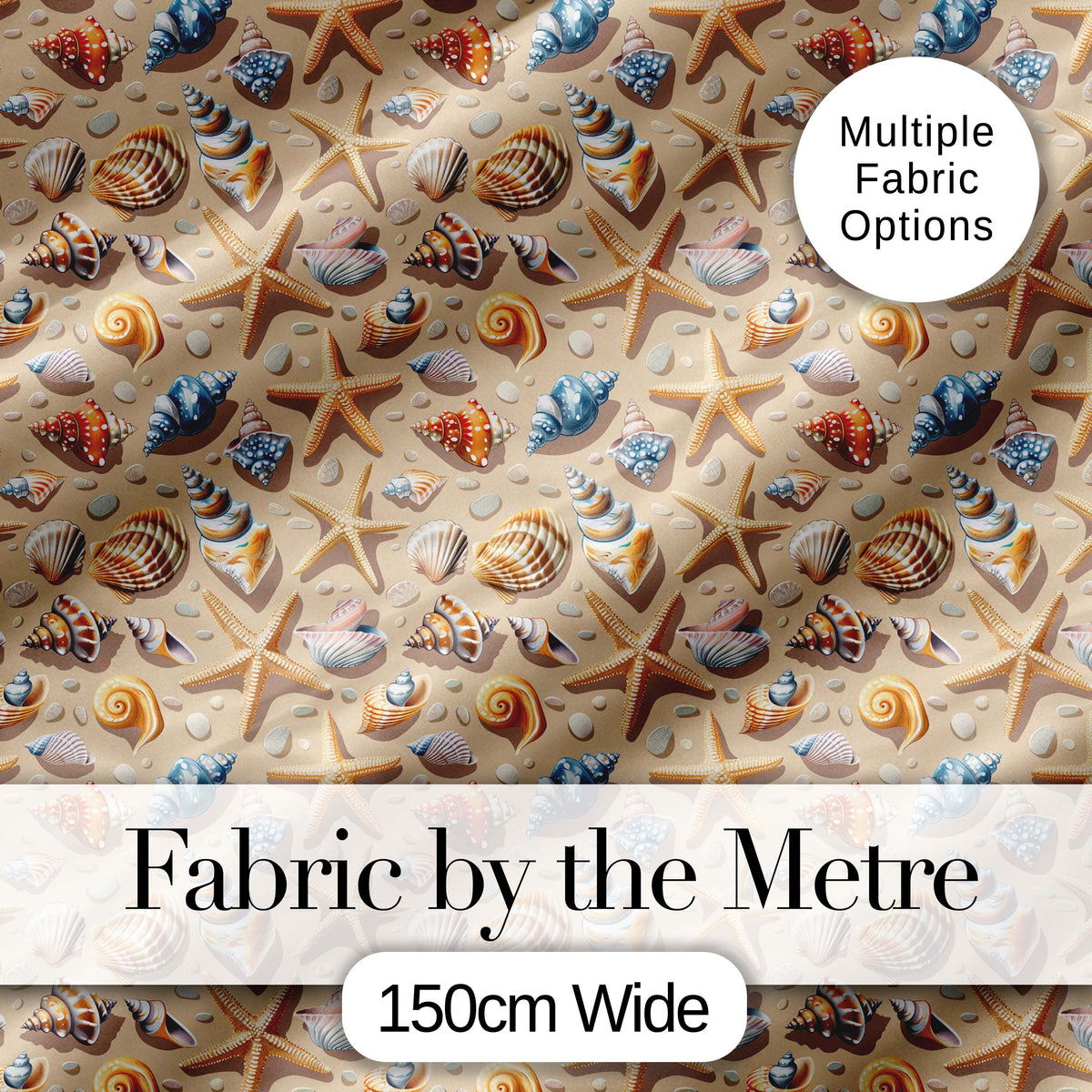 Seashells and Starfish Beach Seamless Pattern Coastal Ocean Design Digital Print Fabric by the Metre UK Sewing Quilting Textile