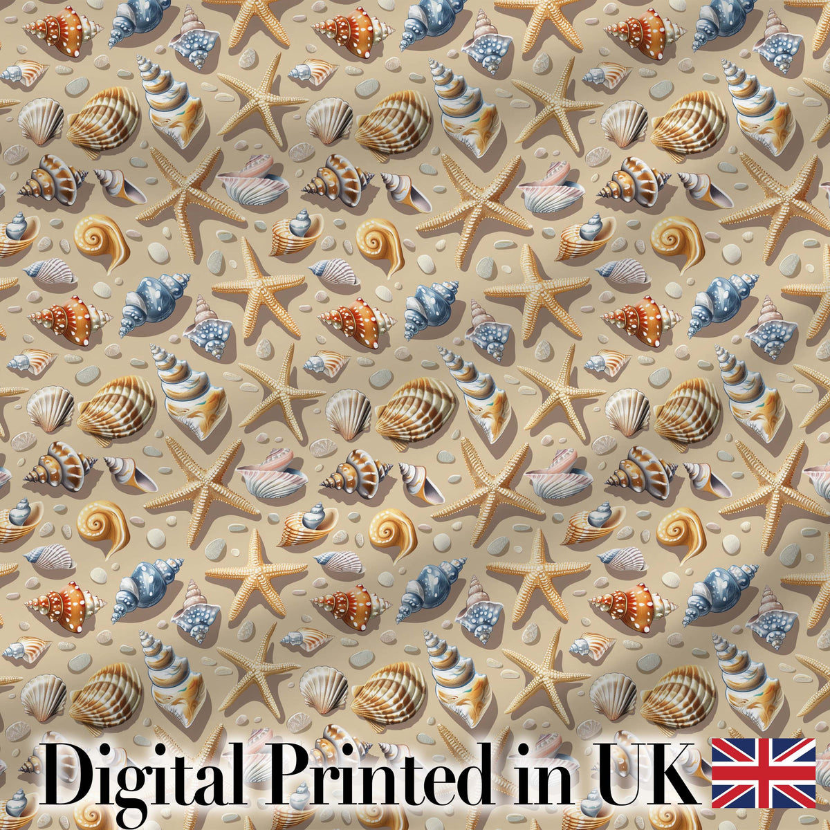 Seashells and Starfish Beach Seamless Pattern Coastal Ocean Design Digital Print Fabric by the Metre UK Sewing Quilting Textile