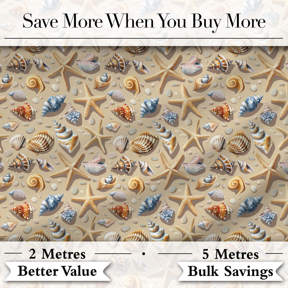 Seashells and Starfish Beach Seamless Pattern Coastal Ocean Design Digital Print Fabric by the Metre UK Sewing Quilting Textile