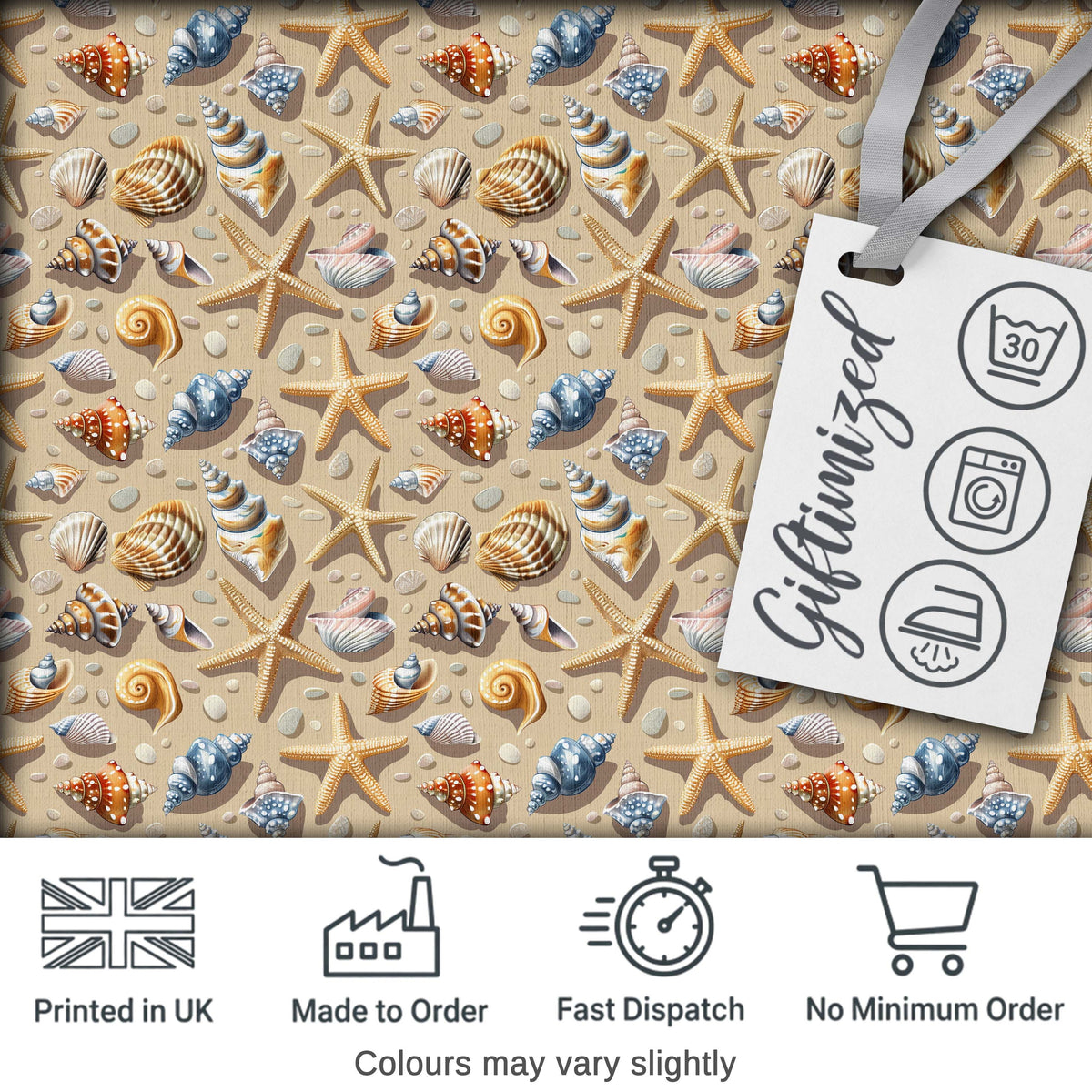 Seashells and Starfish Beach Seamless Pattern Coastal Ocean Design Digital Print Fabric by the Metre UK Sewing Quilting Textile