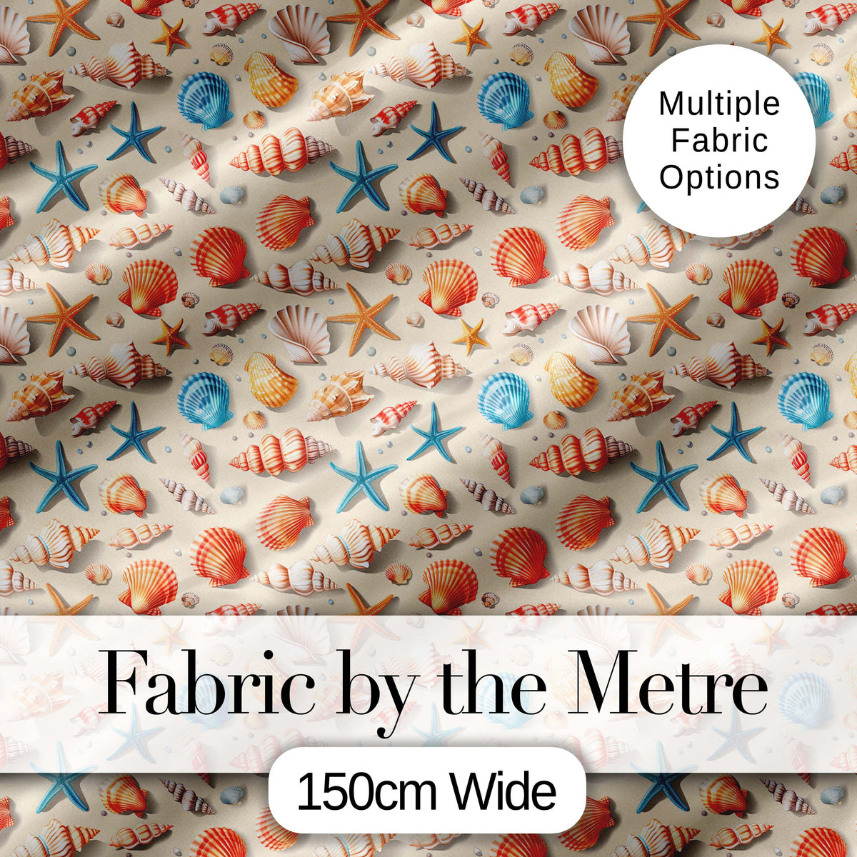 Colorful Seashell Starfish Ocean Seamless Pattern Vibrant Coastal Design Digital Print Fabric by the Metre UK Sewing Quilting Textile