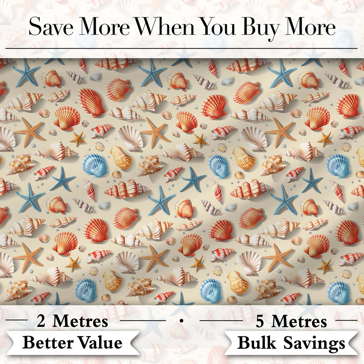 Colorful Seashell Starfish Ocean Seamless Pattern Vibrant Coastal Design Digital Print Fabric by the Metre UK Sewing Quilting Textile