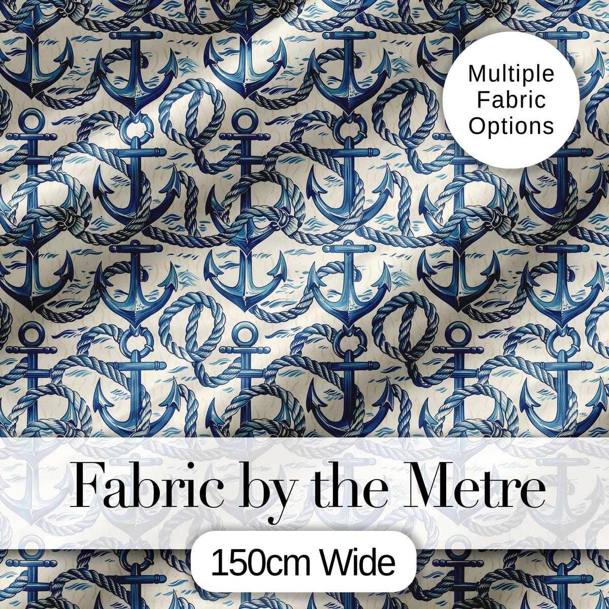 Nautical Anchor Rope Seamless Pattern Classic Marine Ocean Theme Digital Print Fabric by the Metre UK Sewing Quilting Textile
