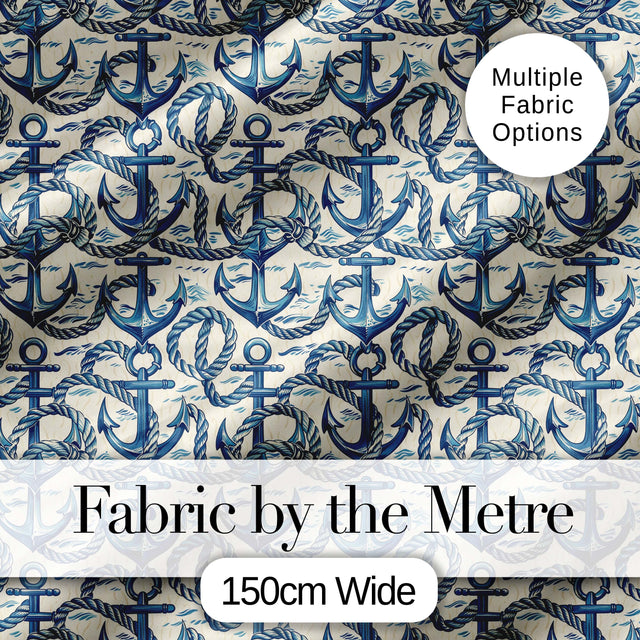 Nautical Anchor Rope Seamless Pattern Classic Marine Ocean Theme Digital Print Fabric by the Metre UK Sewing Quilting Textile