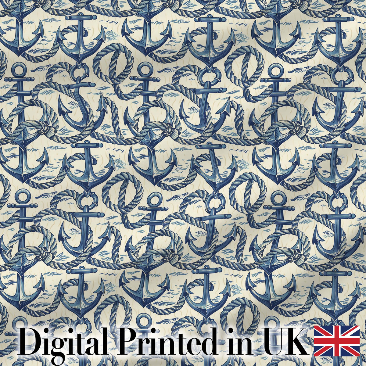Nautical Anchor Rope Seamless Pattern Classic Marine Ocean Theme Digital Print Fabric by the Metre UK Sewing Quilting Textile