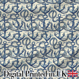 Nautical Anchor Rope Seamless Pattern Classic Marine Ocean Theme Digital Print Fabric by the Metre UK Sewing Quilting Textile