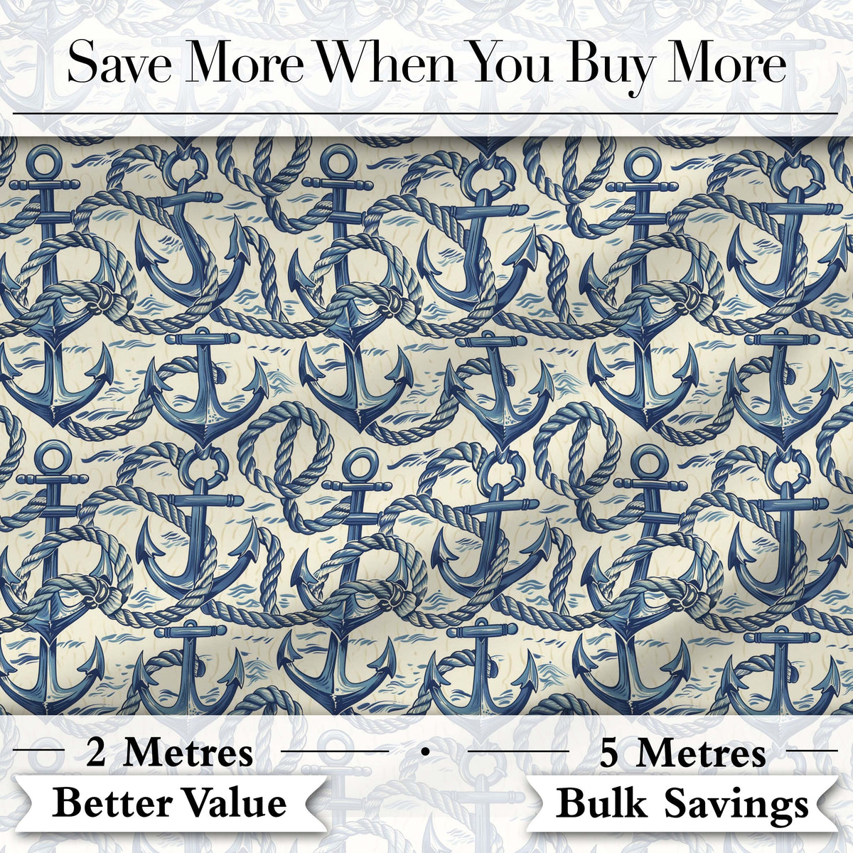 Nautical Anchor Rope Seamless Pattern Classic Marine Ocean Theme Digital Print Fabric by the Metre UK Sewing Quilting Textile