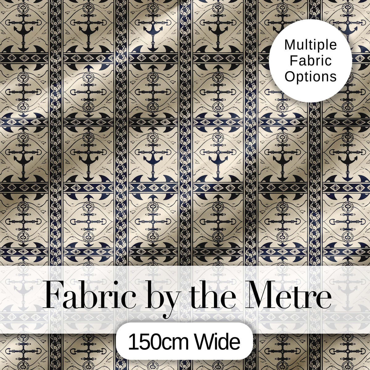 Nautical Anchor Stripe Seamless Pattern Classic Marine Vintage Design Digital Print Fabric by the Metre UK Sewing Quilting Textile