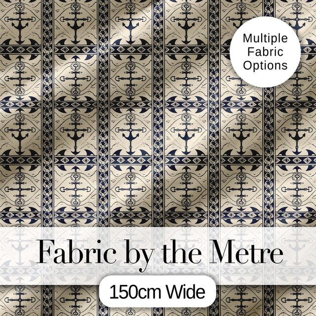 Nautical Anchor Stripe Seamless Pattern Classic Marine Vintage Design Digital Print Fabric by the Metre UK Sewing Quilting Textile