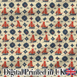 Red Sailboat Compass Seamless Pattern Vintage Nautical Ocean Design Digital Print Fabric by the Metre UK Sewing Quilting Textile