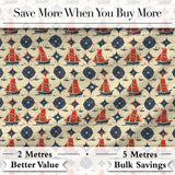 Red Sailboat Compass Seamless Pattern Vintage Nautical Ocean Design Digital Print Fabric by the Metre UK Sewing Quilting Textile