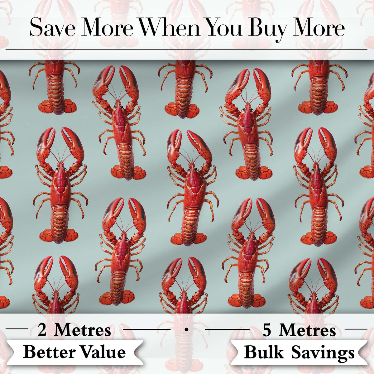 Realistic Red Lobster Seafood Seamless Pattern Marine Ocean Food Theme Digital Print Fabric by the Metre UK Sewing Quilting Textile