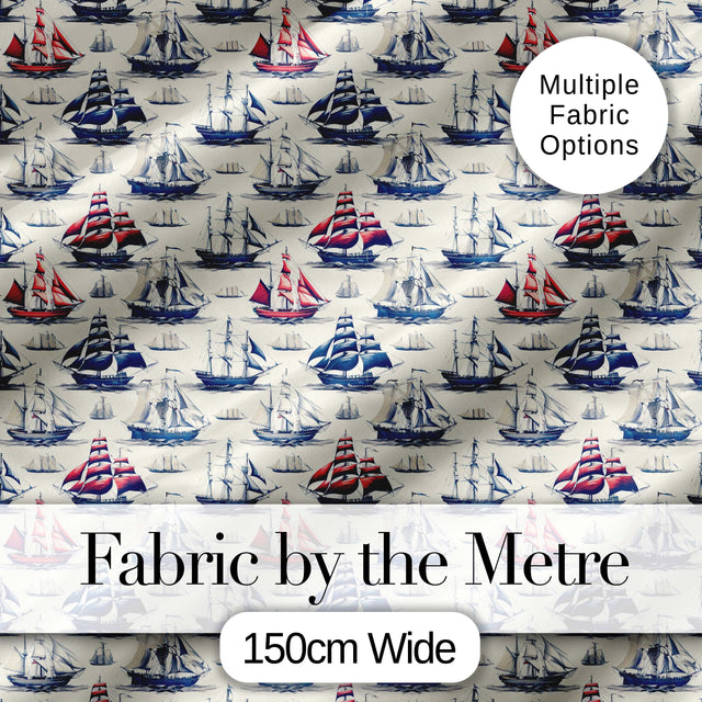 Vintage Sailing Ships Ocean Seamless Pattern Classic Nautical Maritime Design Digital Print Fabric by the Metre UK Sewing Quilting Textile
