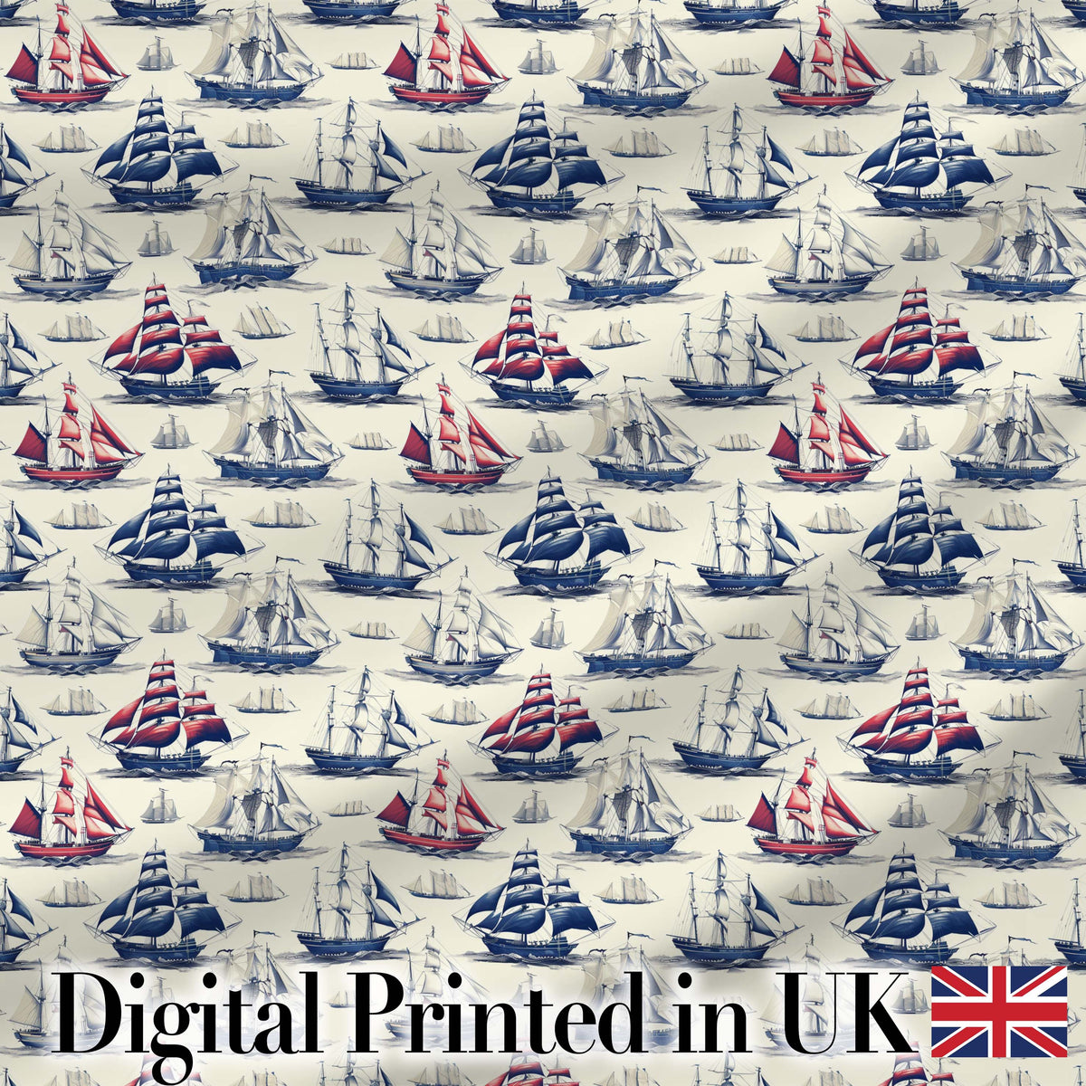 Vintage Sailing Ships Ocean Seamless Pattern Classic Nautical Maritime Design Digital Print Fabric by the Metre UK Sewing Quilting Textile