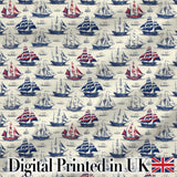 Vintage Sailing Ships Ocean Seamless Pattern Classic Nautical Maritime Design Digital Print Fabric by the Metre UK Sewing Quilting Textile
