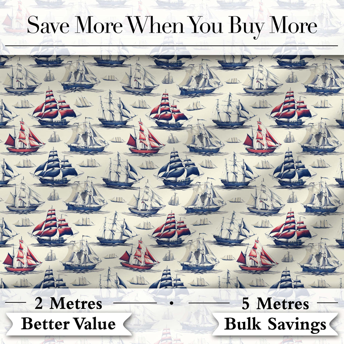 Vintage Sailing Ships Ocean Seamless Pattern Classic Nautical Maritime Design Digital Print Fabric by the Metre UK Sewing Quilting Textile