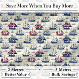 Vintage Sailing Ships Ocean Seamless Pattern Classic Nautical Maritime Design Digital Print Fabric by the Metre UK Sewing Quilting Textile
