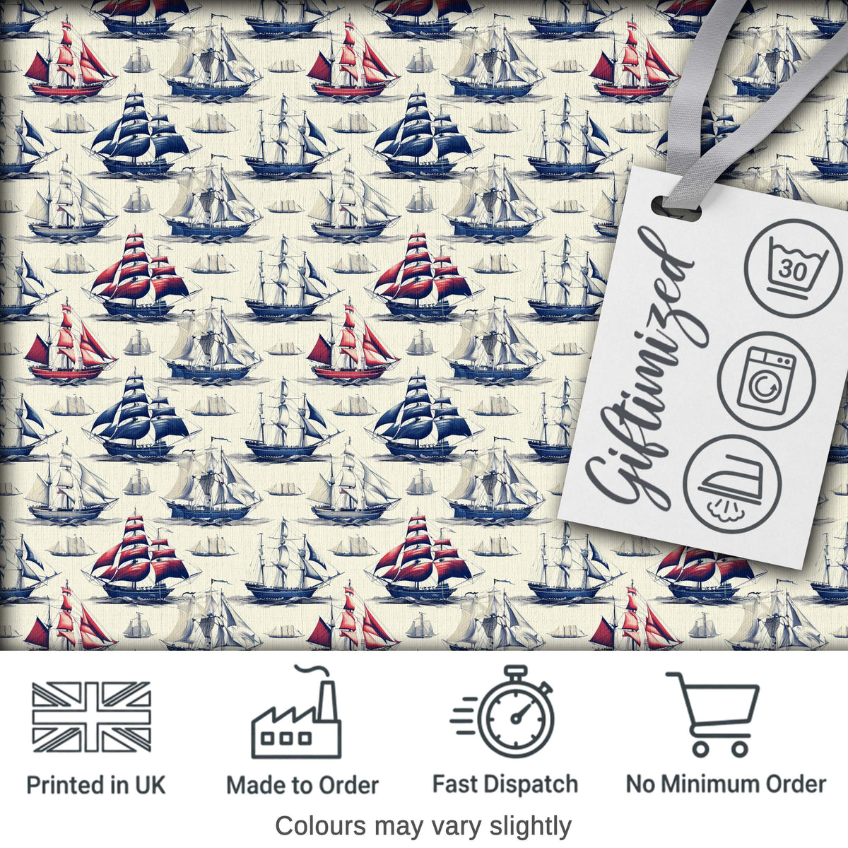 Vintage Sailing Ships Ocean Seamless Pattern Classic Nautical Maritime Design Digital Print Fabric by the Metre UK Sewing Quilting Textile