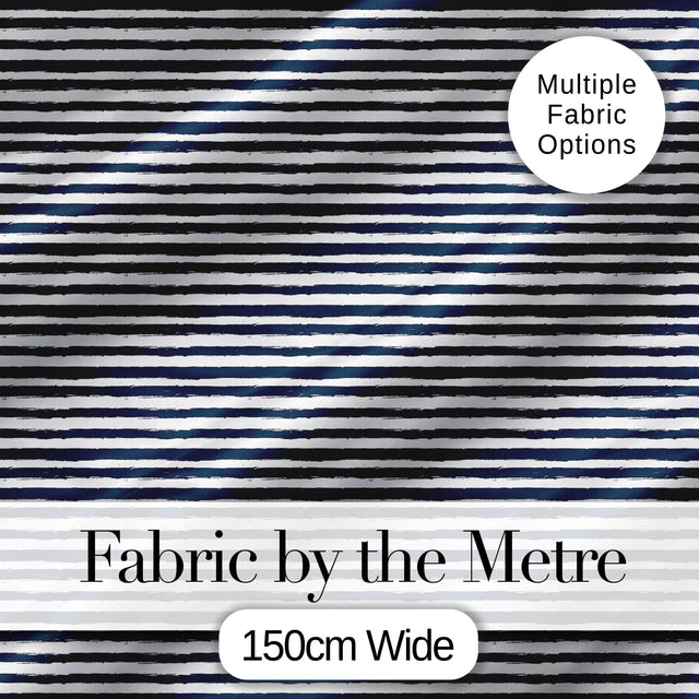 Navy Blue White Stripe Seamless Pattern Classic Nautical Fabric Design Digital Print Fabric by the Metre UK Sewing Quilting Textile