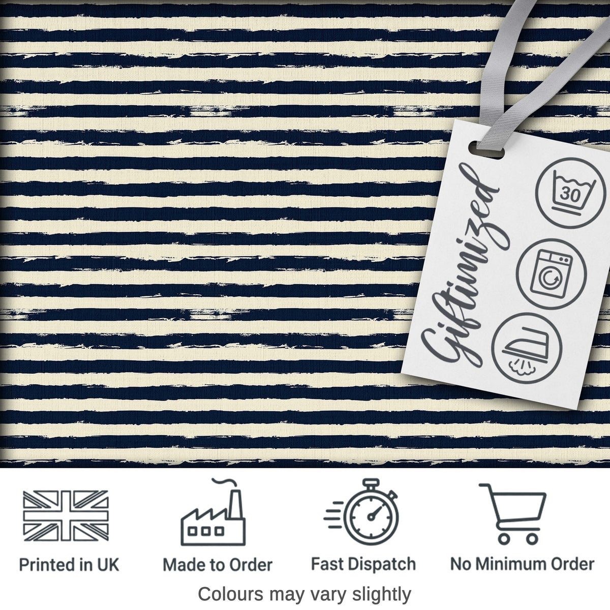 Navy Cream Brush Stripe Seamless Pattern Modern Nautical Textile Design Digital Print Fabric by the Metre UK Sewing Quilting Textile