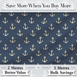 Classic Anchor Navy Seamless Pattern Minimal Nautical Marine Theme Digital Print Fabric by the Metre UK Sewing Quilting Textile