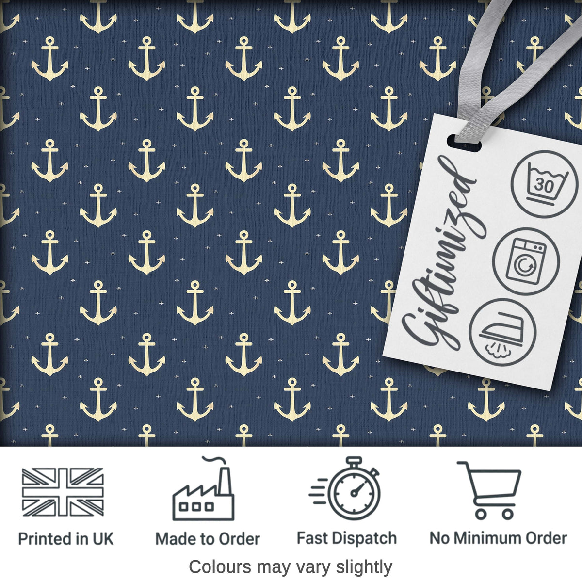 Classic Anchor Navy Seamless Pattern Minimal Nautical Marine Theme Digital Print Fabric by the Metre UK Sewing Quilting Textile