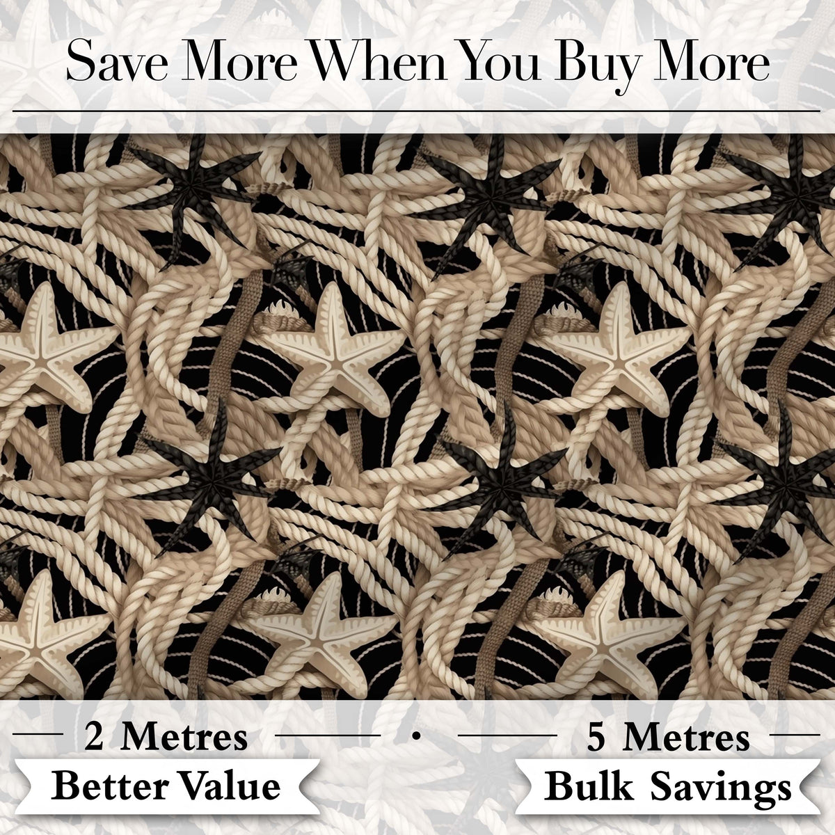 Nautical Rope Starfish Net Seamless Pattern Coastal Beach Marine Theme Digital Print Fabric by the Metre UK Sewing Quilting Textile