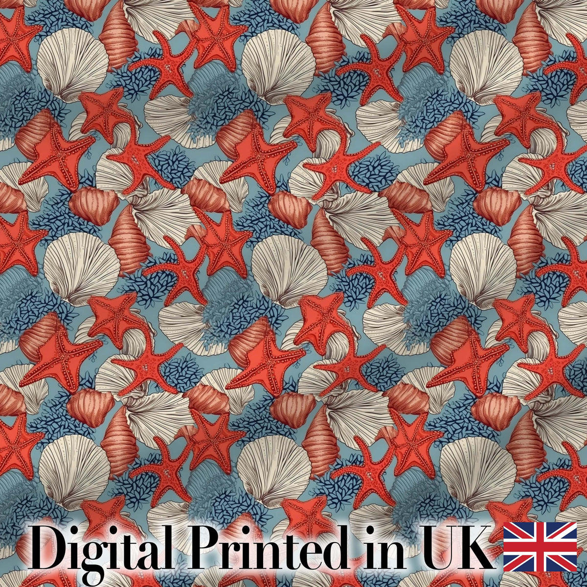 Seashell Starfish Ocean Seamless Pattern Coastal Beach Marine Life Design Digital Print Fabric by the Metre UK Sewing Quilting Textile
