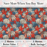 Seashell Starfish Ocean Seamless Pattern Coastal Beach Marine Life Design Digital Print Fabric by the Metre UK Sewing Quilting Textile